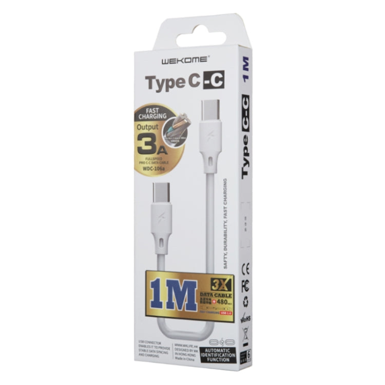 WK WDC-106 3A Type-C / USB-C to Type-C / USB-C Full Speed Charging Data Cable, Length: 1m (White) - USB-C & Type-C Cable by WK | Online Shopping UK | buy2fix