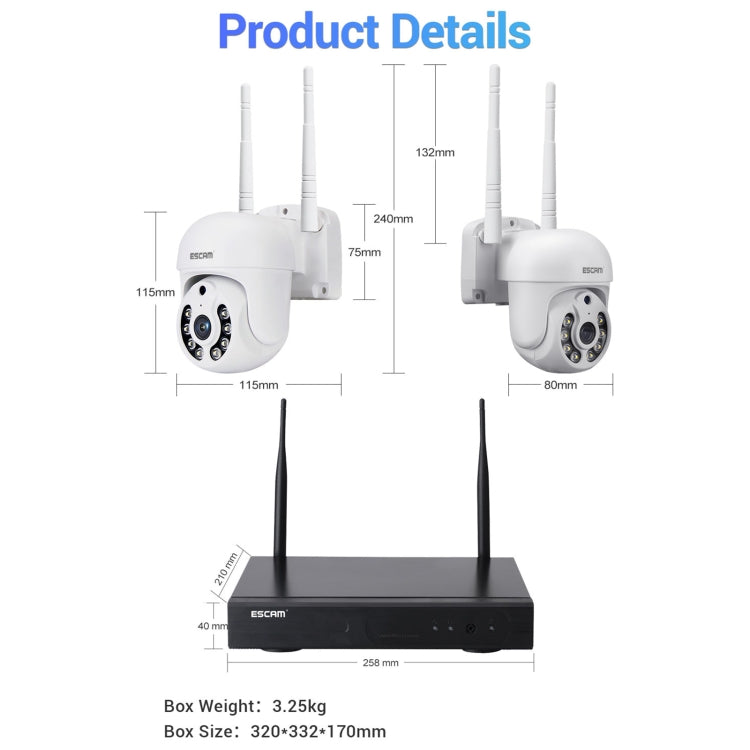 ESCAM WNK714 3.0 Million Pixels 4-channel HD Dome Camera NVR Wireless Monitoring Kit, AU Plug - Security by ESCAM | Online Shopping UK | buy2fix