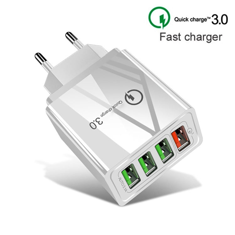 2 in 1 1m USB to 8 Pin Data Cable + 30W QC 3.0 4 USB Interfaces Mobile Phone Tablet PC Universal Quick Charger Travel Charger Set, EU Plug(White) - Apple Accessories by buy2fix | Online Shopping UK | buy2fix