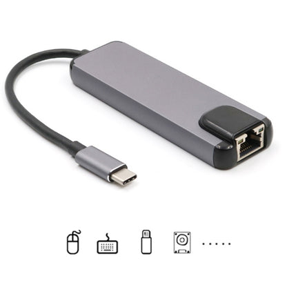 USB-C/Type-C to HD 4K HDMI + RJ45 + USB 3.0 + USB 2.0 + PD 5 in 1 HUB Converter - Computer & Networking by buy2fix | Online Shopping UK | buy2fix