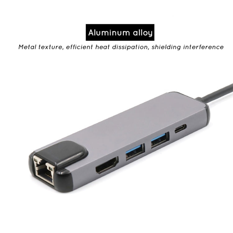 USB-C/Type-C to HD 4K HDMI + RJ45 + USB 3.0 + USB 2.0 + PD 5 in 1 HUB Converter - Computer & Networking by buy2fix | Online Shopping UK | buy2fix