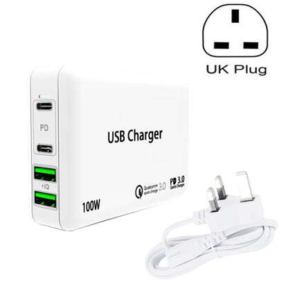 PD 65W Dual USB-C / Type-C + Dual USB 4-port Charger with Power Cable for Apple / Huawei / Samsung Laptop UK Plug - Mobile Accessories by buy2fix | Online Shopping UK | buy2fix