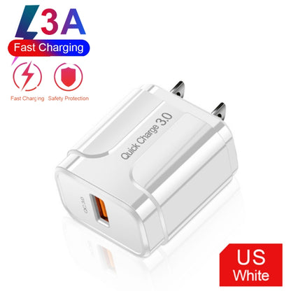 LZ-023 18W QC 3.0 USB Portable Travel Charger + 3A USB to 8 Pin Data Cable, US Plug(White) - USB Charger by buy2fix | Online Shopping UK | buy2fix