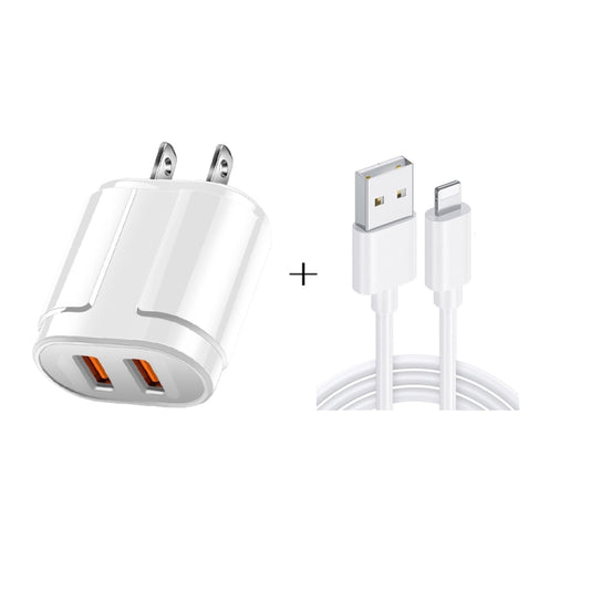 Dual USB Portable Travel Charger + 1 Meter USB to 8 Pin Data Cable, US Plug(White) - Normal Style Cable by buy2fix | Online Shopping UK | buy2fix