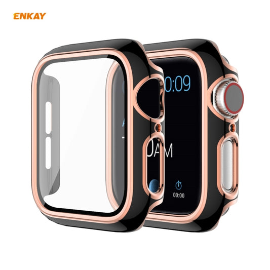 ENKAY Hat-Prince Full Coverage Electroplated PC Case + Tempered Glass Protector for Apple Watch Series 6 / 5 / 4 / SE 44mm(Black+Champagne) - Watch Cases by ENKAY | Online Shopping UK | buy2fix