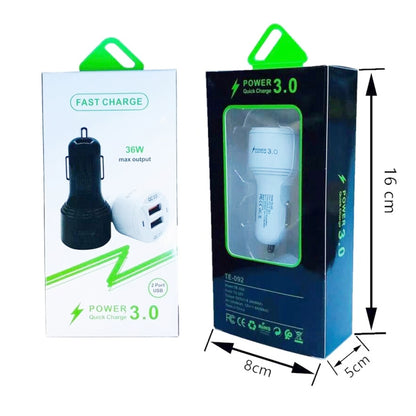 TE-092 36W Dual QC3.0 USB Fast Car Charger(Black) - Car Charger by buy2fix | Online Shopping UK | buy2fix