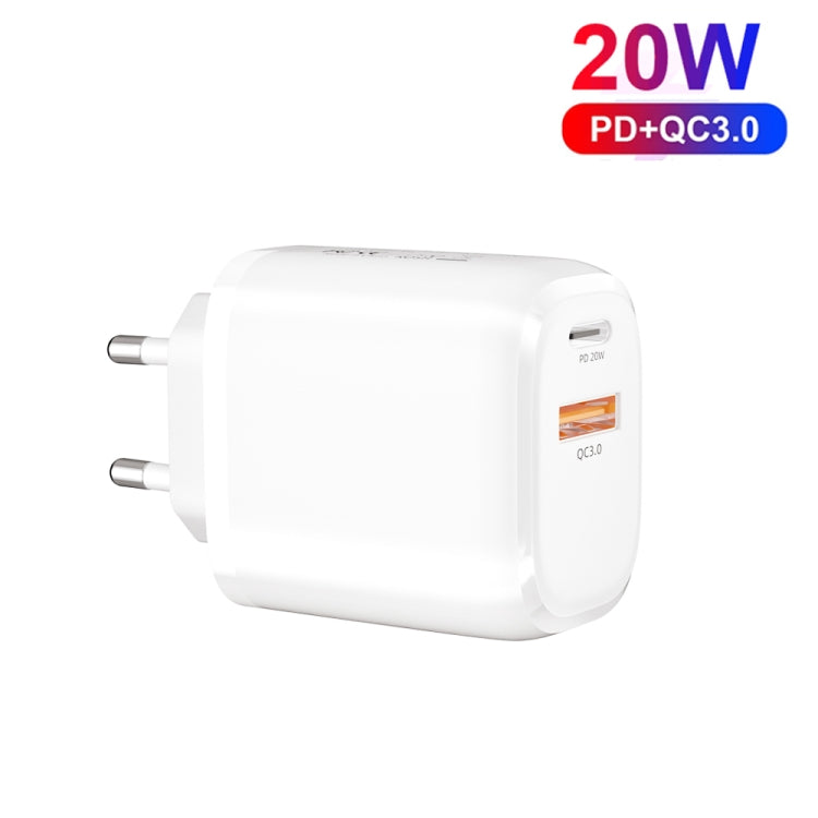 CS-20W Mini Portable PD3.0 + QC3.0 Dual Ports Fast Charger with 3A Type-C to 8 Pin Data Cable(EU Plug) - USB Charger by buy2fix | Online Shopping UK | buy2fix