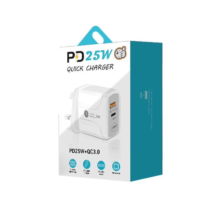 PD25W USB-C / Type-C + QC3.0 USB Dual Ports Fast Charger, UK Plug(White) - USB Charger by buy2fix | Online Shopping UK | buy2fix