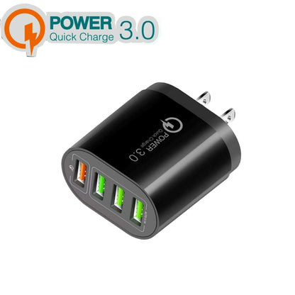 QC-04 QC3.0 + 3 x USB 2.0 Multi-ports Charger for Mobile Phone Tablet, US Plug(Black) - Mobile Accessories by buy2fix | Online Shopping UK | buy2fix