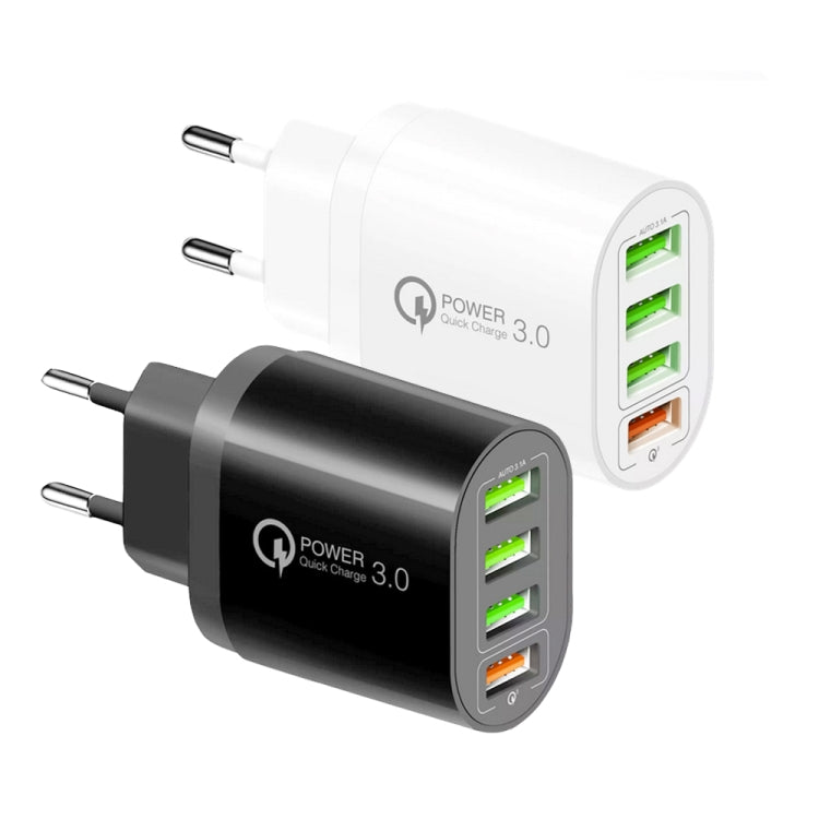 QC-04 QC3.0 + 3 x USB2.0 Multi-ports Charger with 3A USB to Micro USB Data Cable, EU Plug(Black) - Mobile Accessories by buy2fix | Online Shopping UK | buy2fix