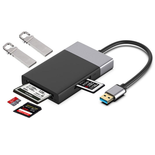 6-in-1 USB 3.0 to USB3.0 x 2+CF Card+TF Card+SD Card+XQD Card HUB Adapter -  by buy2fix | Online Shopping UK | buy2fix