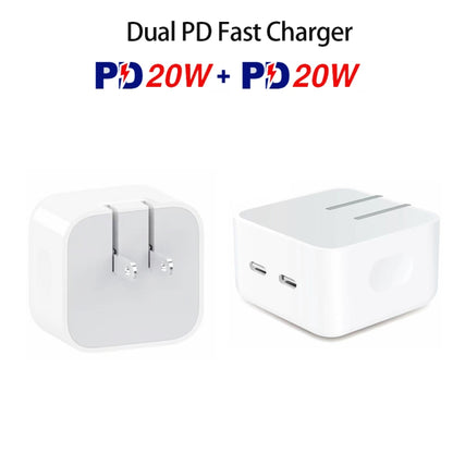 SDC-40W Dual PD USB-C / Type-C Ports Charger with 1m Type-C to 8 Pin Data Cable, US Plug - Apple Accessories by buy2fix | Online Shopping UK | buy2fix