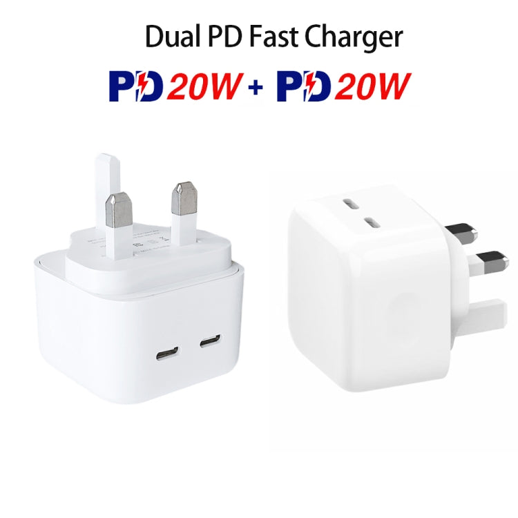 SDC-40W Dual PD USB-C / Type-C Ports Charger with 1m Type-C to 8 Pin Data Cable, UK Plug - Apple Accessories by buy2fix | Online Shopping UK | buy2fix