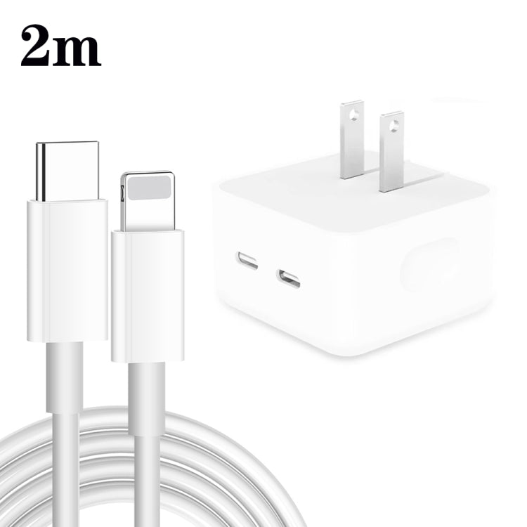 PD 35W Dual USB-C / Type-C Ports Charger with 2m Type-C to 8 Pin Data Cable, US Plug - Apple Accessories by buy2fix | Online Shopping UK | buy2fix