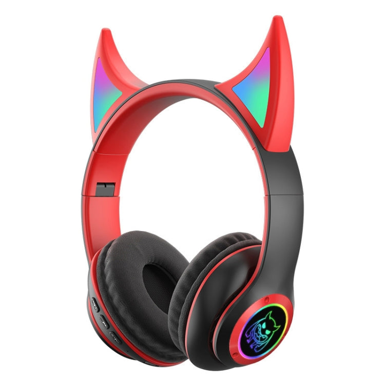 STN25 Devil Ear RGB Light Wireless Music Headset For Children with Mic(Black+Red) - Apple Accessories by buy2fix | Online Shopping UK | buy2fix