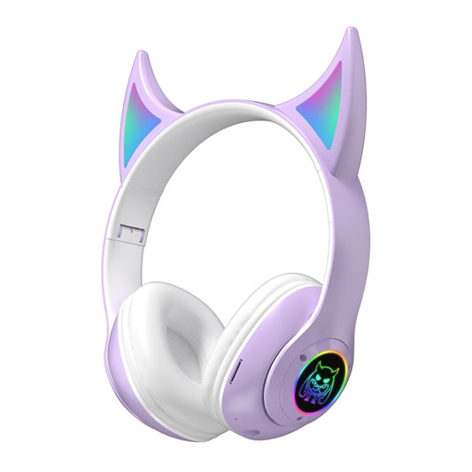 STN25 Devil Ear RGB Light Wireless Music Headset For Children with Mic(Purple) - Apple Accessories by buy2fix | Online Shopping UK | buy2fix