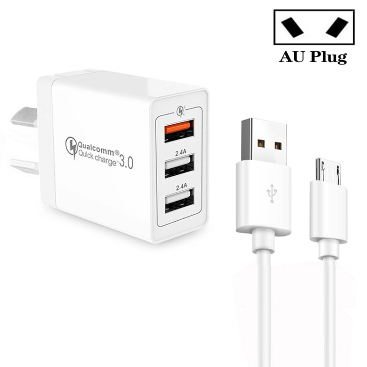 SDC-30W QC3.0 USB + 2 x USB2.0 Port Quick Charger with USB to Micro USB  Cable, AU Plug - Mobile Accessories by buy2fix | Online Shopping UK | buy2fix