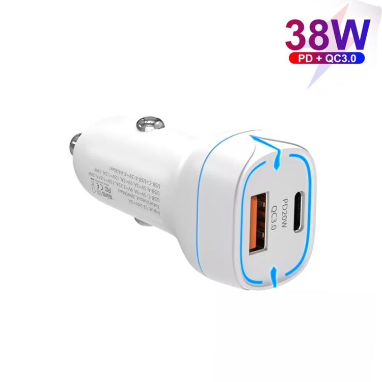 38W PD20W + QC3.0 USB Car Charger with Type-C to Type-C Data Cable, Length: 1m(White) - In Car by buy2fix | Online Shopping UK | buy2fix