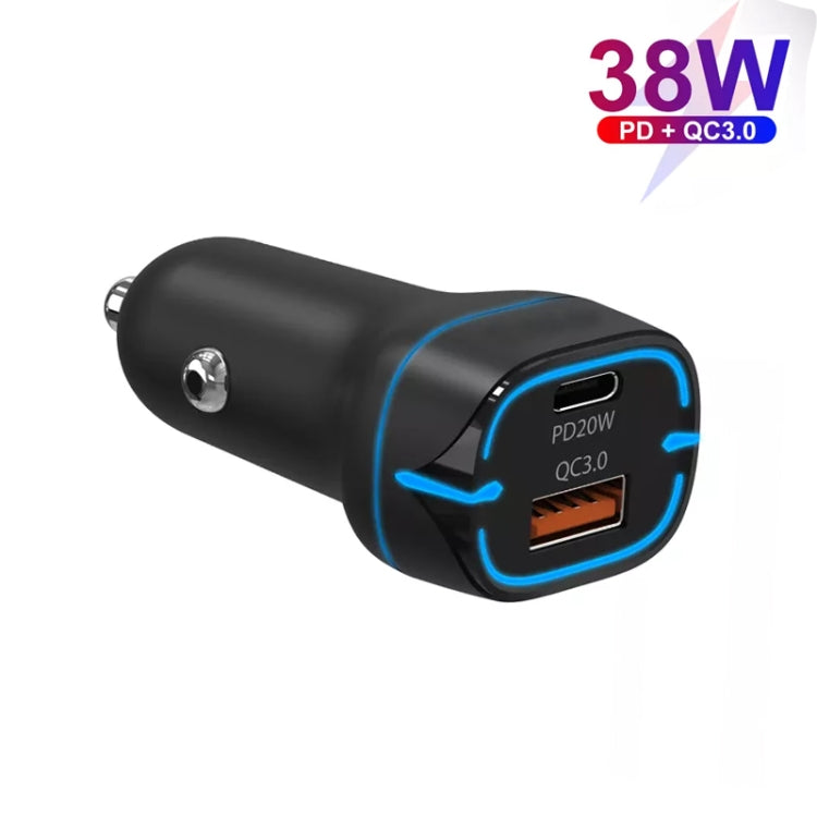 38W PD20W + QC3.0 USB Car Charger with USB to Micro USB Data Cable, Length: 1m(Black) - In Car by buy2fix | Online Shopping UK | buy2fix