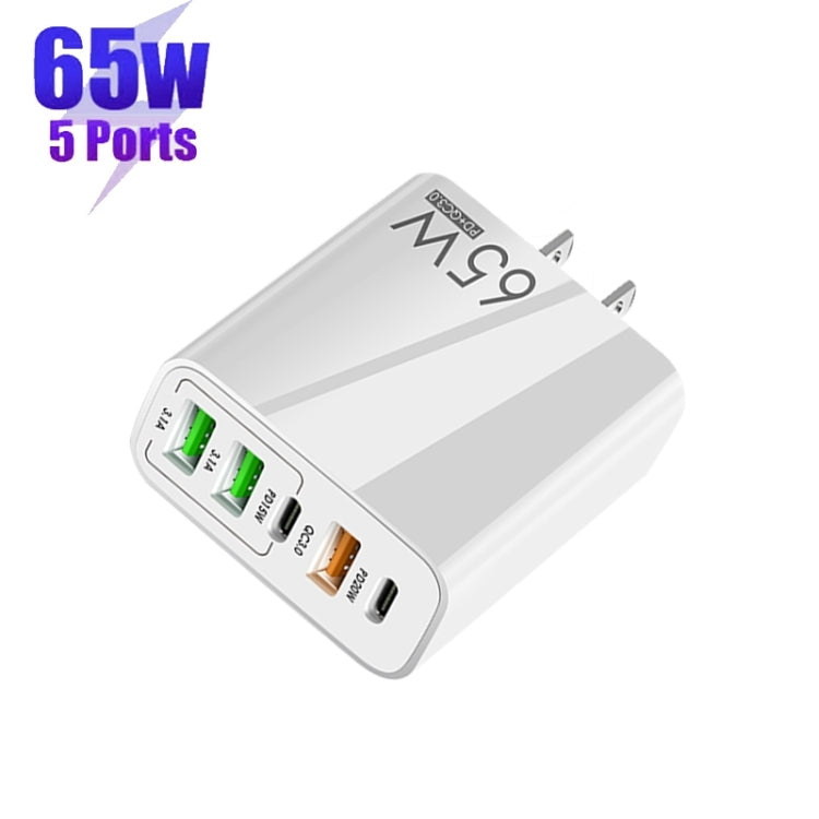 65W Dual PD Type-C + 3 x USB Multi Port Charger with 3A Type-C to 8 Pin Data Cable, US Plug(White) - Apple Accessories by buy2fix | Online Shopping UK | buy2fix