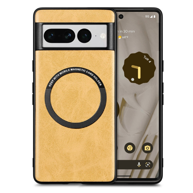 For Google Pixel 7 Pro Solid Color Magsafe Leather Phone Case(Yellow) - Google Cases by buy2fix | Online Shopping UK | buy2fix