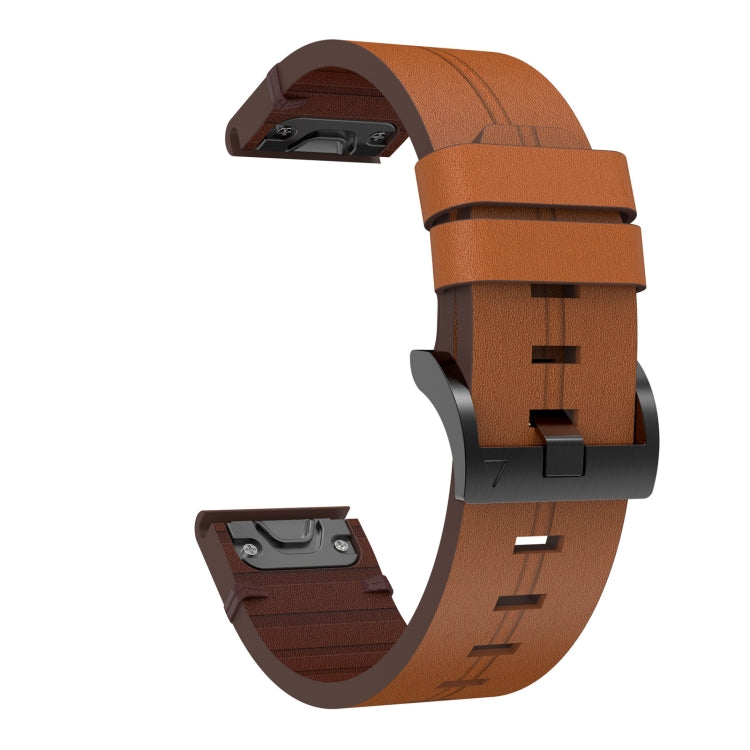For Garmin Fenix 6 Sapphire GPS 22mm Leather Steel Buckle Watch Band(Brown) - Watch Bands by buy2fix | Online Shopping UK | buy2fix