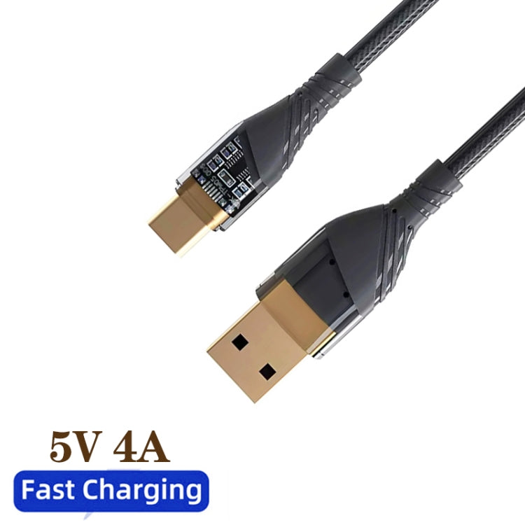 4A USB to Type-C Transparent Fast Charging Data Cable, Length: 1m(Black) -  by buy2fix | Online Shopping UK | buy2fix
