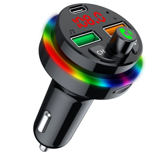 PDF16 Car Bluetooth 5.0 FM Transmitter Colorful Ambient Light Type C Dual USB Fast Charging Charger - In Car by buy2fix | Online Shopping UK | buy2fix