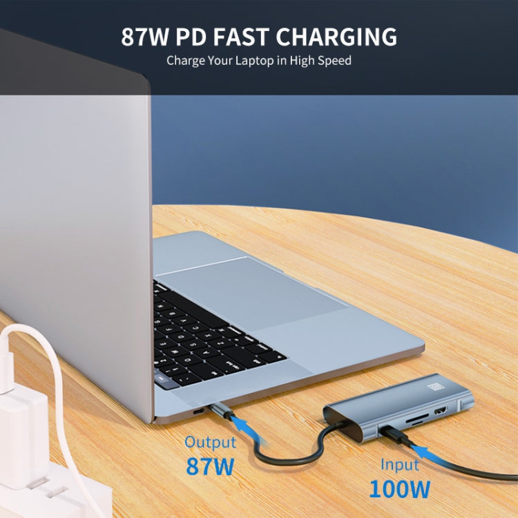 JUNSUNMAY 10 in 1 Type-C to 4K HDMI + VGA +RJ45 + 3.5mm Audio Docking Station Adapter PD Quick Charge Hub SD/TF Card Reader - USB HUB by JUNSUNMAY | Online Shopping UK | buy2fix