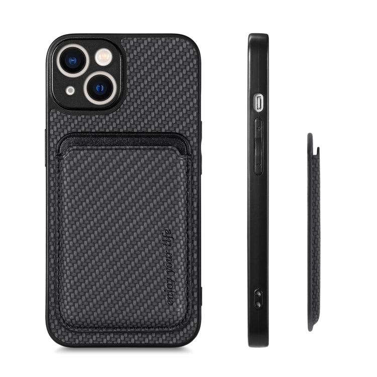 For iPhone 13 Carbon Fiber Leather Card Magsafe Magnetic Phone Case(Black) - iPhone 13 Cases by buy2fix | Online Shopping UK | buy2fix