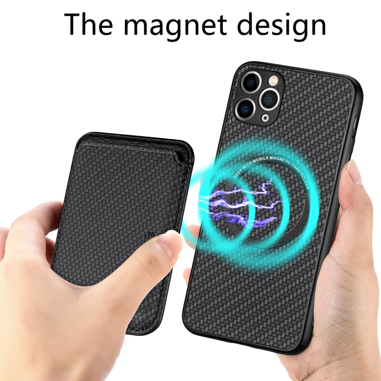 For iPhone 11 Carbon Fiber Leather Card Magsafe Magnetic Phone Case(Black) - iPhone 11 Pro Cases by buy2fix | Online Shopping UK | buy2fix