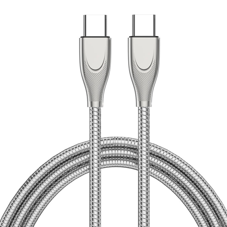 ENKAY ENK-CB129 PD 65W Type-C to Type-C Carbon Steel Hose Spring Fast Charging Data Cable, Length 1m(Silver) - USB-C & Type-C Cable by ENKAY | Online Shopping UK | buy2fix