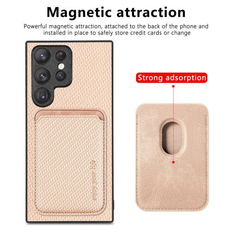 For Samsung Galaxy S22 5G Carbon Fiber Leather Card Magsafe Magnetic Phone Case(Khaki) - Galaxy S22 5G Cases by buy2fix | Online Shopping UK | buy2fix