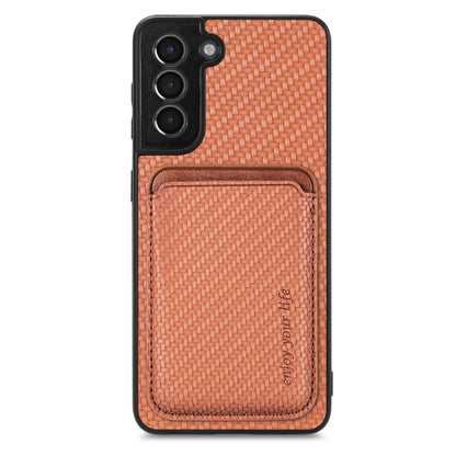 For Samsung Galaxy S21+ 5G Carbon Fiber Leather Card Magsafe Magnetic Phone Case(Brown) - Galaxy S21+ 5G Cases by buy2fix | Online Shopping UK | buy2fix