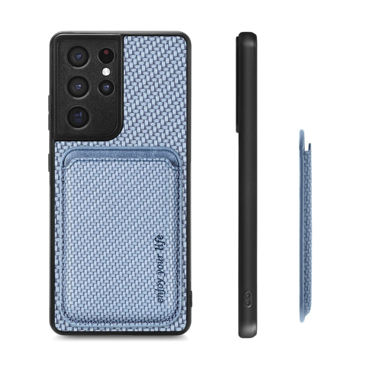 For Samsung Galaxy S21 Ultra 5G Carbon Fiber Leather Card Magsafe Magnetic Phone Case(Blue) - Galaxy S21 Ultra 5G Cases by buy2fix | Online Shopping UK | buy2fix