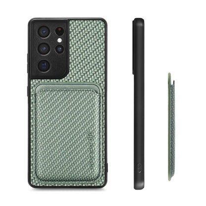 For Samsung Galaxy S21 Ultra 5G Carbon Fiber Leather Card Magsafe Magnetic Phone Case(Green) - Galaxy S21 Ultra 5G Cases by buy2fix | Online Shopping UK | buy2fix