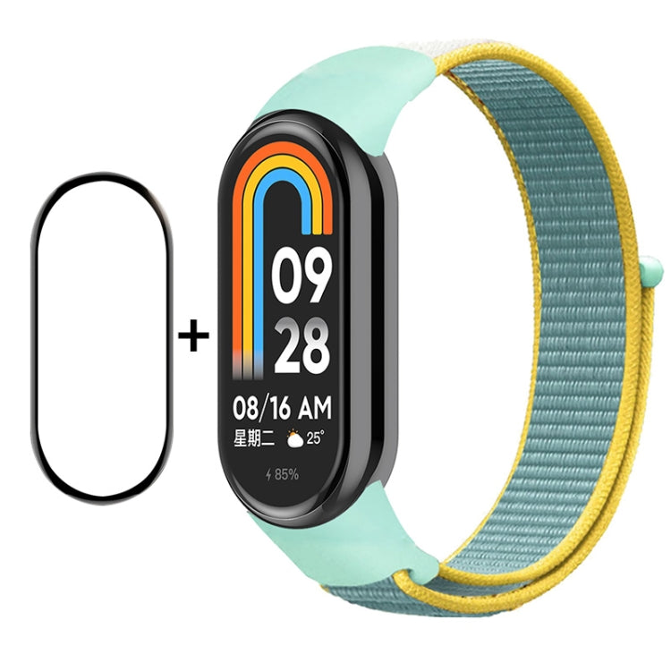 For Xiaomi Mi Band 8 ENKAY Hat-Prince 2 in 1 Set Full Coverage Screen Protector + Nylon Loop Watch Band(Cyan+Yellow) - Watch Bands by ENKAY | Online Shopping UK | buy2fix