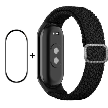 For Xiaomi Mi Band 8 ENKAY Hat-Prince 2 in 1 Set Full Coverage Screen Protector + Elastic Braided Nylon Watch Band(Black) - Watch Bands by ENKAY | Online Shopping UK | buy2fix