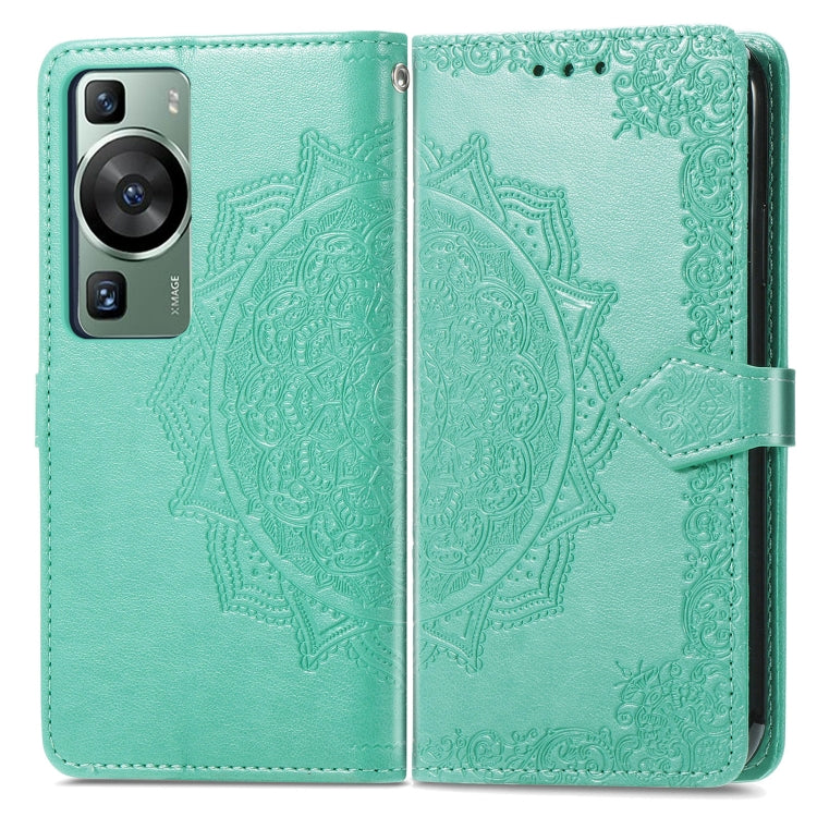 For Huawei P60 Mandala Flower Embossed Leather Phone Case(Green) - Huawei Cases by buy2fix | Online Shopping UK | buy2fix