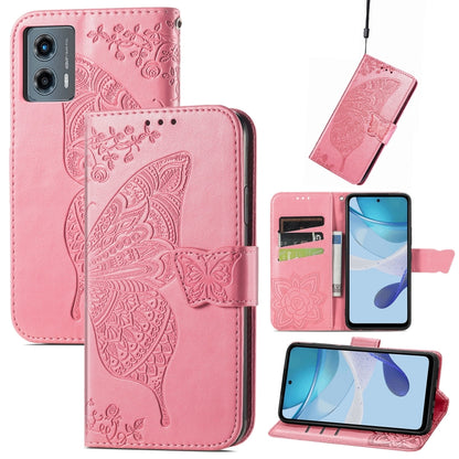 For Motorola Moto G 5G 2023 Butterfly Love Flower Embossed Leather Phone Case(Pink) - Motorola Cases by buy2fix | Online Shopping UK | buy2fix