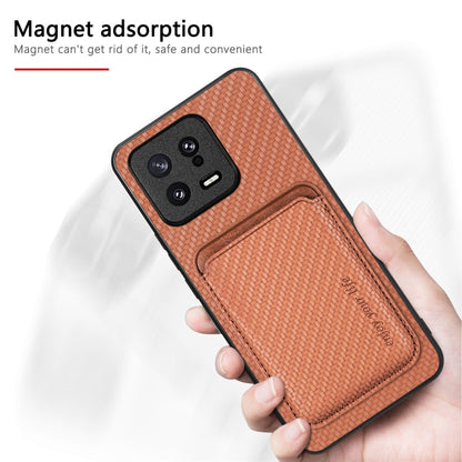 For Xiaomi 13 Carbon Fiber Leather Card Magsafe Phone Case(Khaki) - 13 Cases by buy2fix | Online Shopping UK | buy2fix