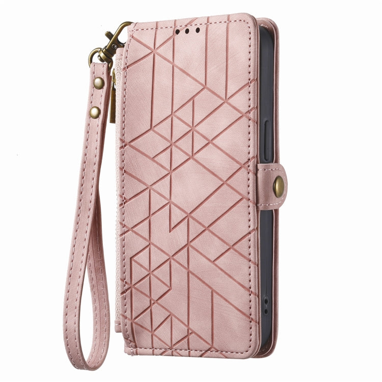 For iPhone 13 Pro Max Geometric Zipper Wallet Side Buckle Leather Phone Case(Pink) - iPhone 13 Pro Max Cases by buy2fix | Online Shopping UK | buy2fix