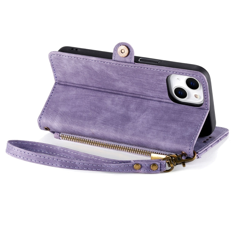 For iPhone 15 Pro Geometric Zipper Wallet Side Buckle Leather Phone Case(Purple) - iPhone 15 Pro Cases by buy2fix | Online Shopping UK | buy2fix