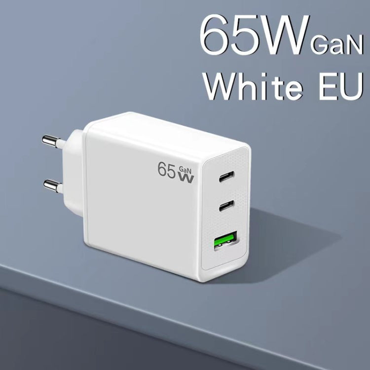 GaN PD65W Type-C x 2 + USB3.0 Charger with Type-C to Type-C Data Cable ,EU Plug(White) - USB Charger by buy2fix | Online Shopping UK | buy2fix