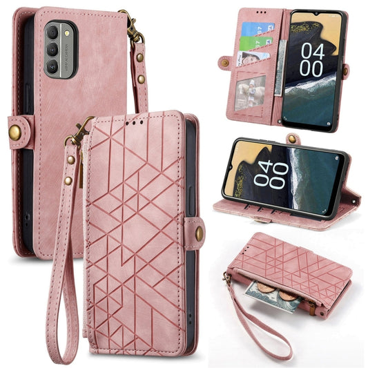 For Nokia G400 Geometric Zipper Wallet Side Buckle Leather Phone Case(Pink) - Nokia Cases by buy2fix | Online Shopping UK | buy2fix