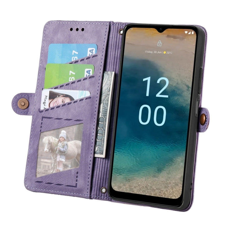 For Nokia G22 Geometric Zipper Wallet Side Buckle Leather Phone Case(Purple) - Nokia Cases by buy2fix | Online Shopping UK | buy2fix