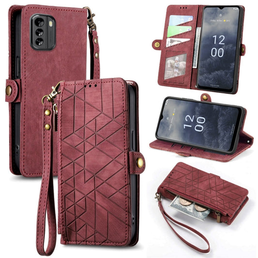 For Nokia G60 5G Geometric Zipper Wallet Side Buckle Leather Phone Case(Red) - Nokia Cases by buy2fix | Online Shopping UK | buy2fix
