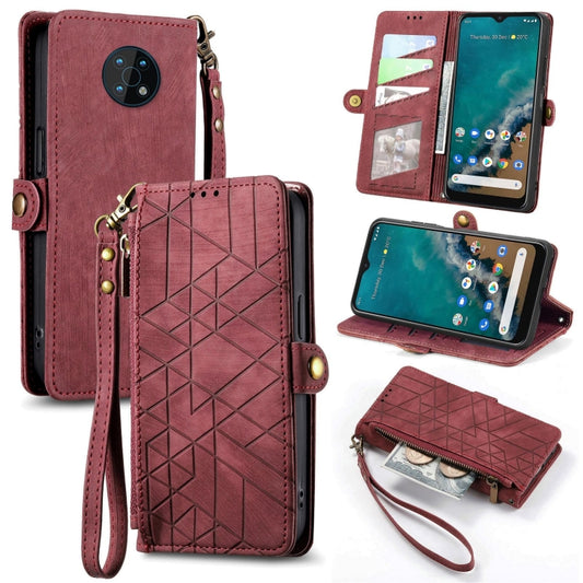 For Nokia G50 5G Geometric Zipper Wallet Side Buckle Leather Phone Case(Red) - Nokia Cases by buy2fix | Online Shopping UK | buy2fix