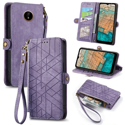 For Nokia C20 Geometric Zipper Wallet Side Buckle Leather Phone Case(Purple) - Nokia Cases by buy2fix | Online Shopping UK | buy2fix