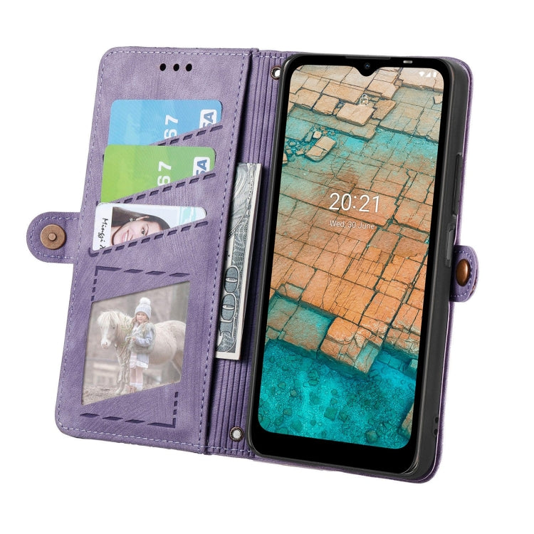 For Nokia C20 Geometric Zipper Wallet Side Buckle Leather Phone Case(Purple) - Nokia Cases by buy2fix | Online Shopping UK | buy2fix